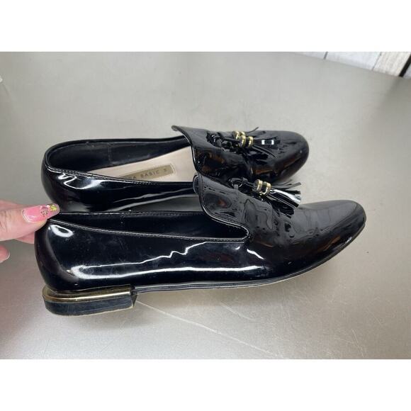 Zara Basic Black patent Leather Slip On Shoes Flats Loafer Tasseled Size 36 - Picture 4 of 6